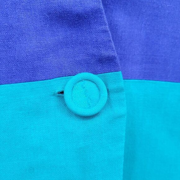 Linda Lewis Vintage Linen Blue and Teal Women's Longline Blazer Jacket - Picture 5 of 10